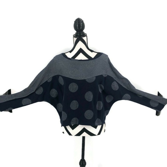 Anthropologie 9 H15 Stcl Navy Metallic Dot Top  XL - Picture 4 of 8